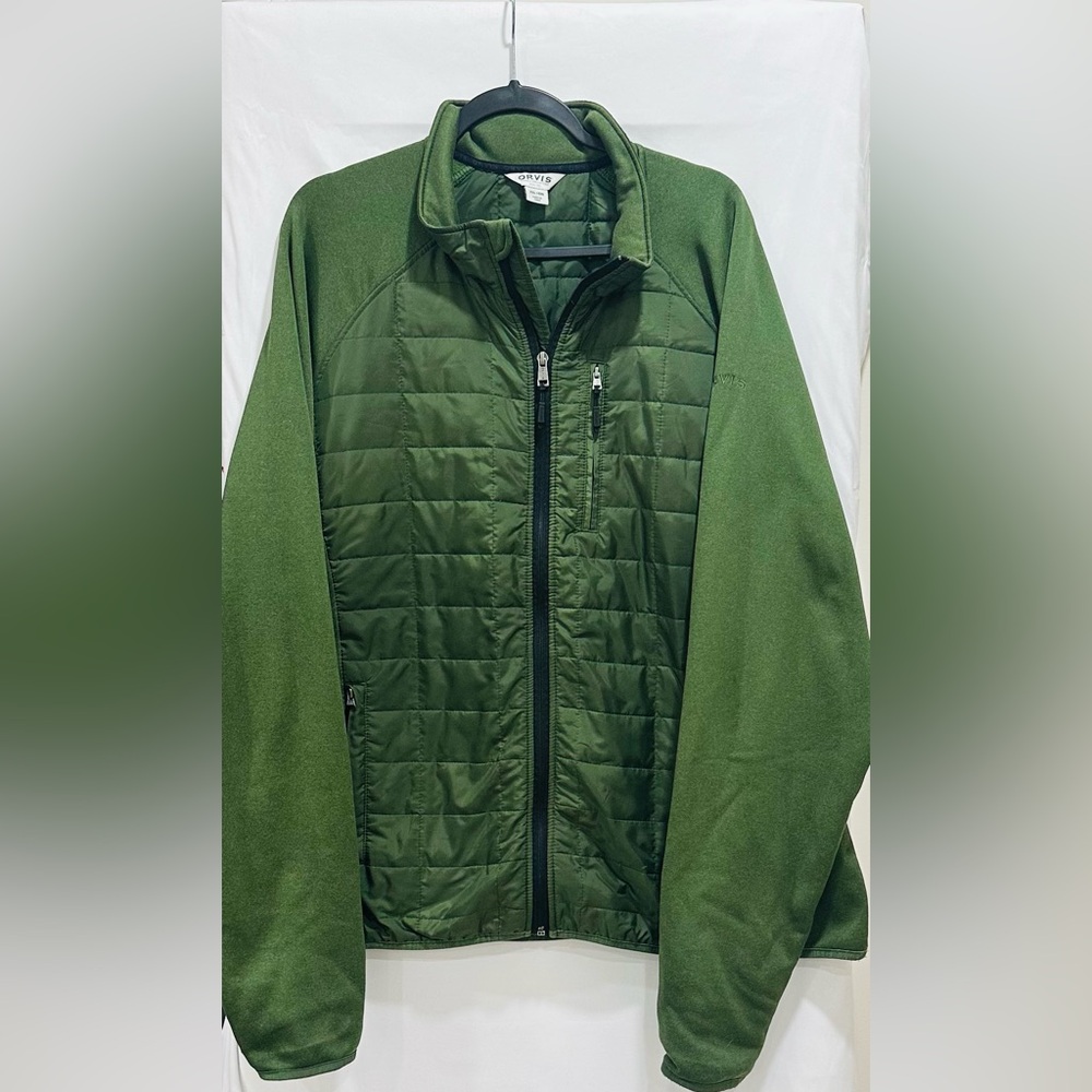 Orvis Full Zip Jacket Mixed Media Olive Green Quilted Lightweight Mens Size XXL - Picture 2 of 9